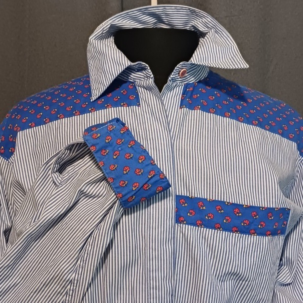 John Henry cowboy core Striped Button up Shirt Floral Patchwork Long Sleeve 10